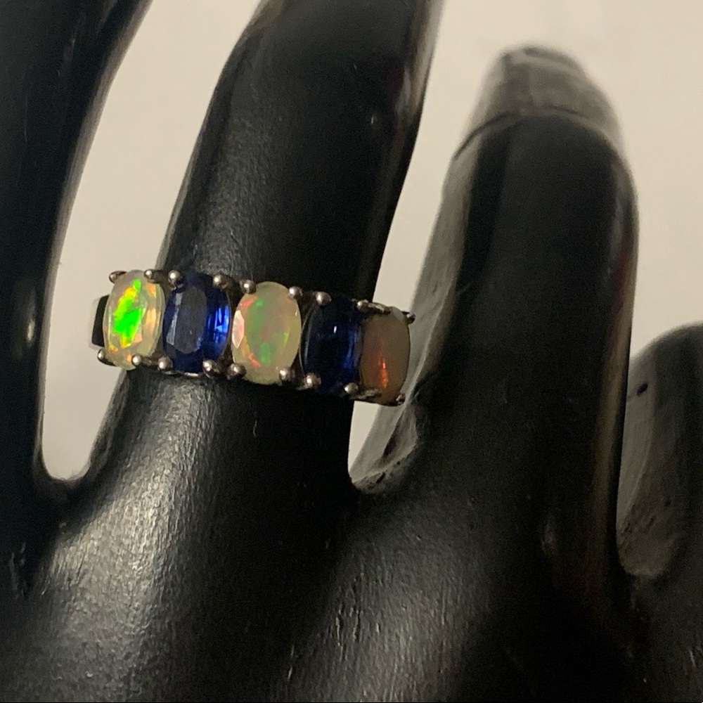 Opal and Sapphire Sterling Silver Ring